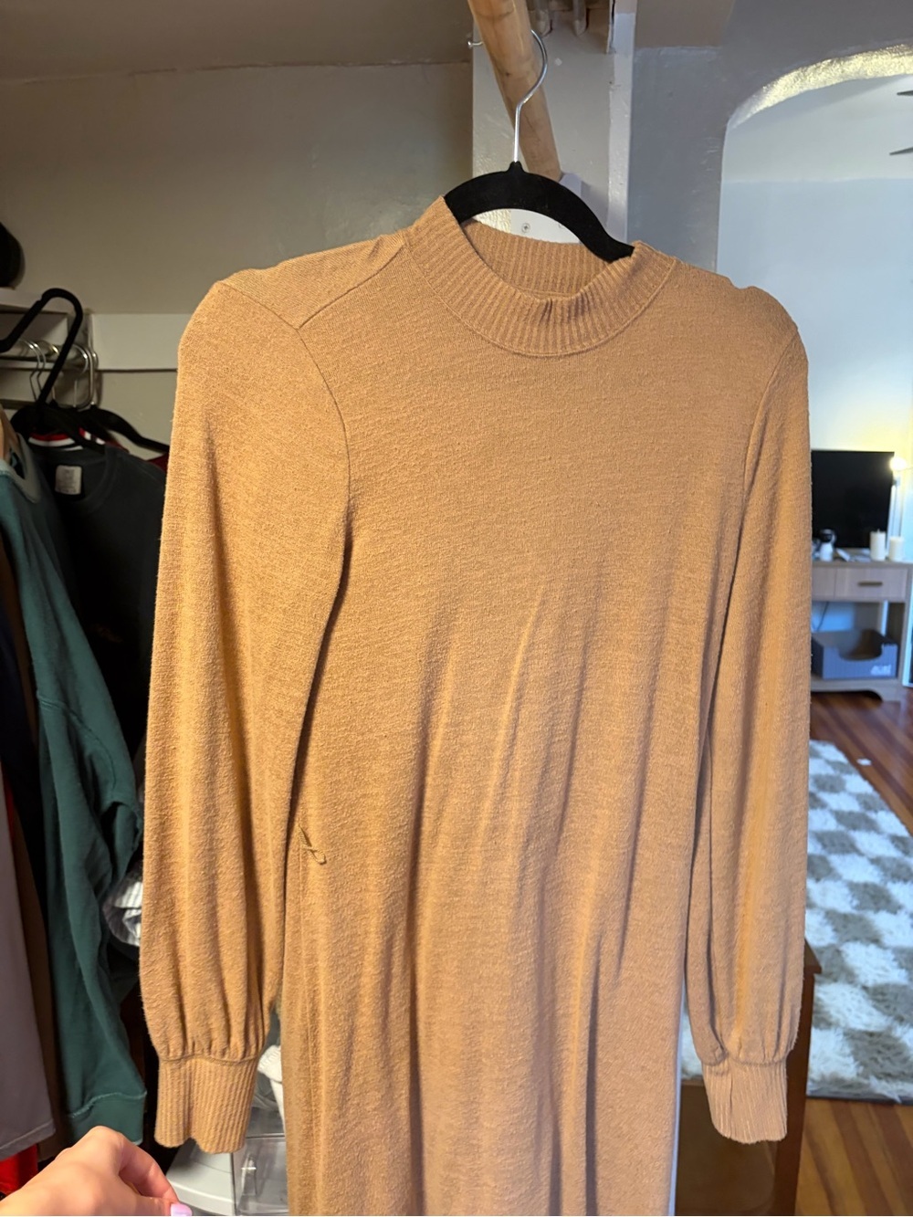 Abercrombie & Fitch Tan Sweater Dress w/ Tie- Size Small - Picture 3 of 10